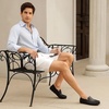 image:imageGo Tour Mens Premium Genuine Leather Casual Slip on Loafers Breathable Driving Shoes Fashion SlipperAblack