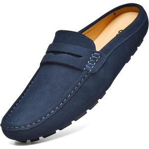 image:imageGo Tour Mens Handmade Suede Leather Mules Clog Slippers Breathable Leather Slip on Shoes Casual LoafersBlue