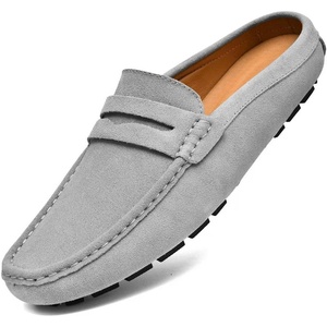 image:imageGo Tour Mens Handmade Suede Leather Mules Clog Slippers Breathable Leather Slip on Shoes Casual LoafersGrey