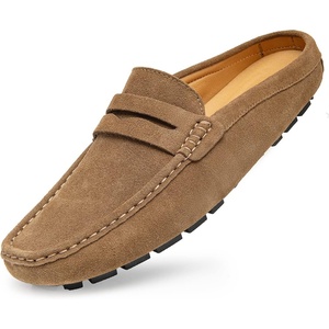 image:imageGo Tour Mens Handmade Suede Leather Mules Clog Slippers Breathable Leather Slip on Shoes Casual LoafersKhaki